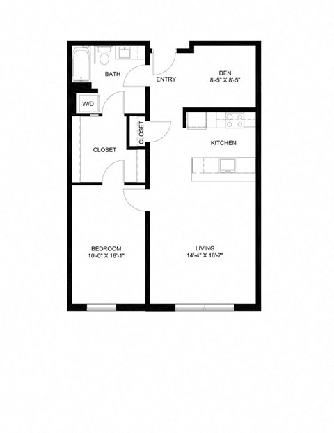 Floor plan for 1 bed, 1 bath, 905 sqft